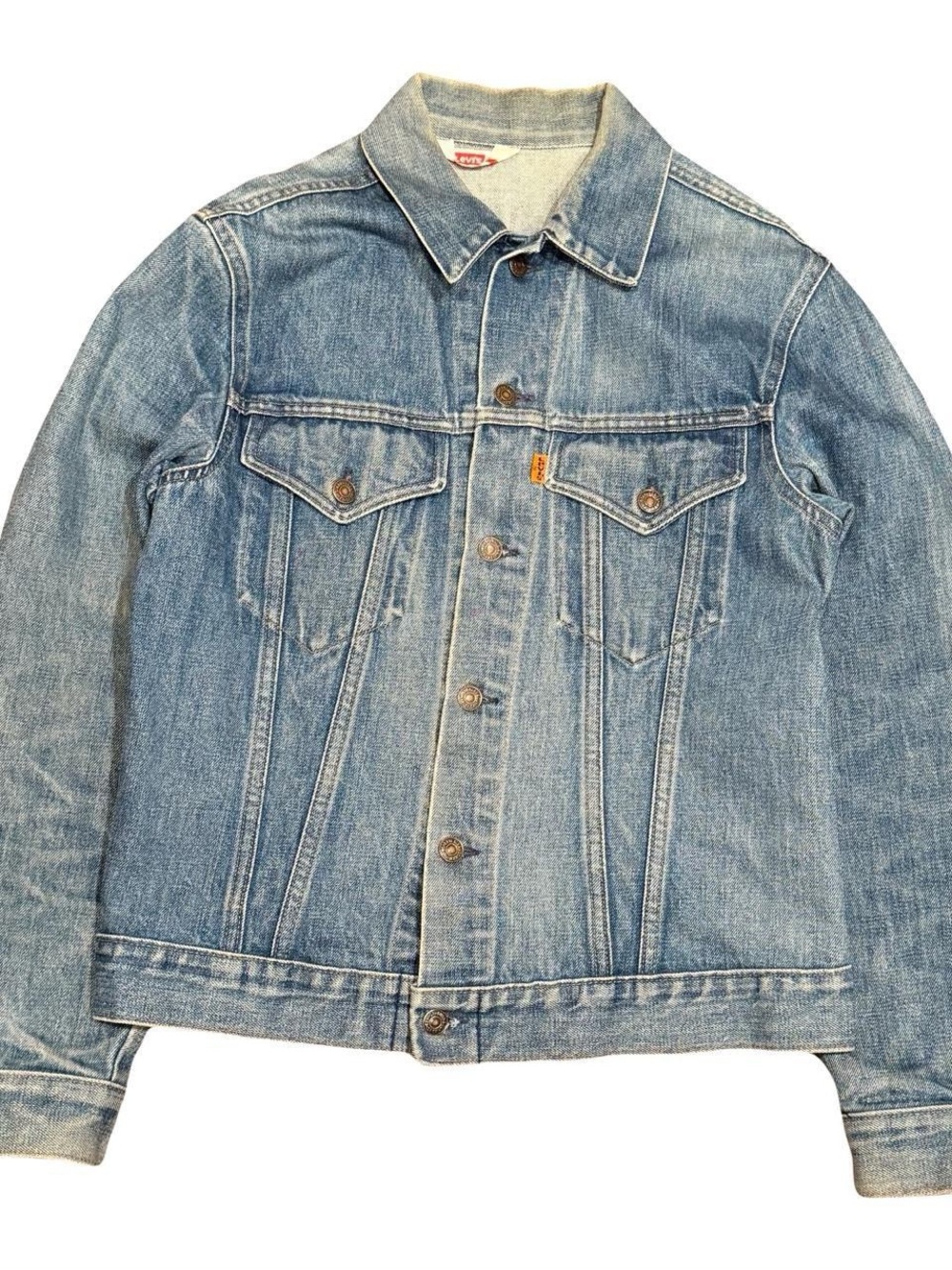 Vintage 70s Levis Type 3 Orange Tab Faded Made in USA Denim Jacket
